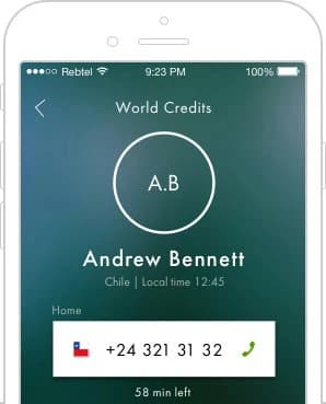 The Rebtel app showing minutes remaining